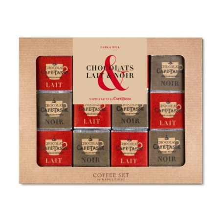 Coffee Set chocolat Noir & Lait, 36 napolitains