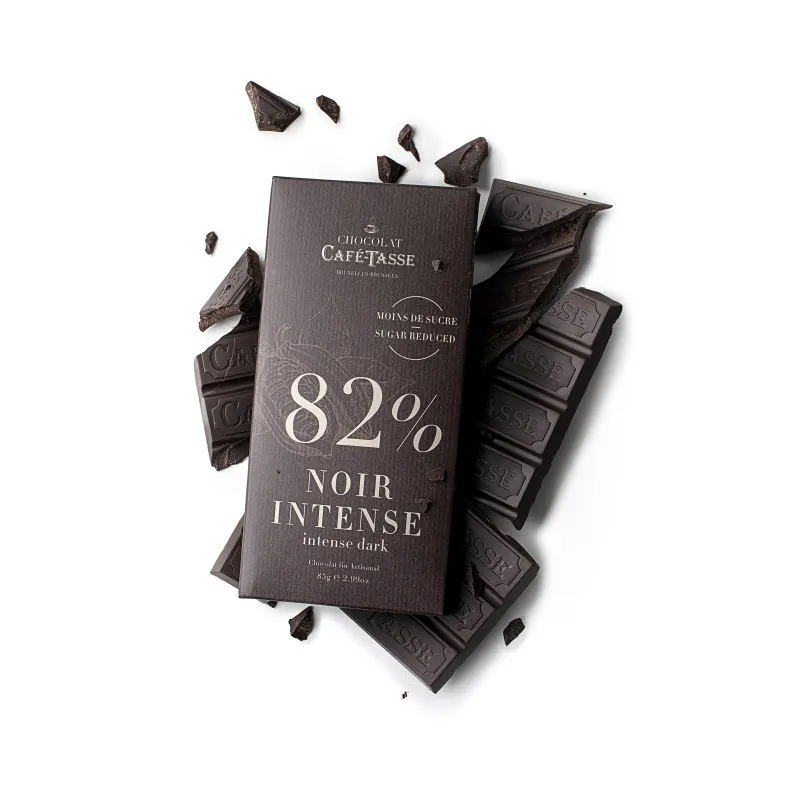 Tablet pure chocolade 82 % zonder toegevoegde suikers, met zoetstoffen 85 g – foto 2