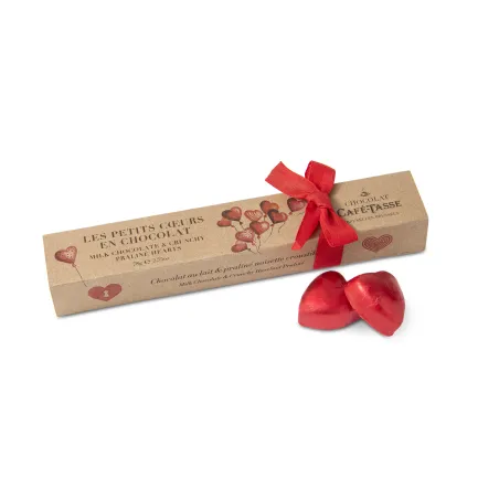 Reglet met 6 hartjes melkchocolade krokante hazelnootpraliné 76 g