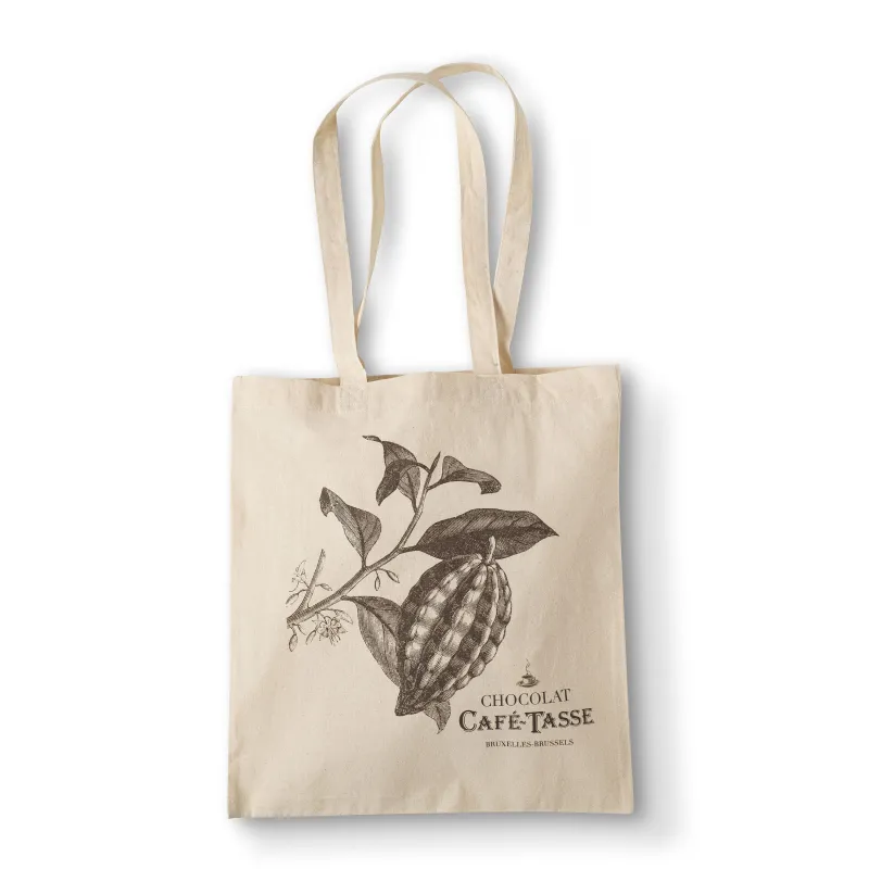 Café-Tasse Cotton Tote Bag – Cocoa Pod Illustration