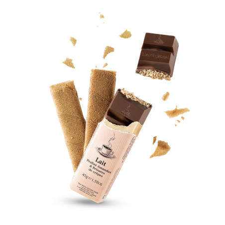 Barre de chocolat au Lait, praliné amandes et crépailletes