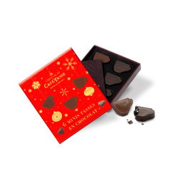 Ganache van puur chocolade en ganache van melk en gezouten karamel & Kersteditie