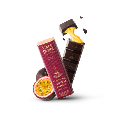 Dark chocolate bar with Passion fruit paste filling