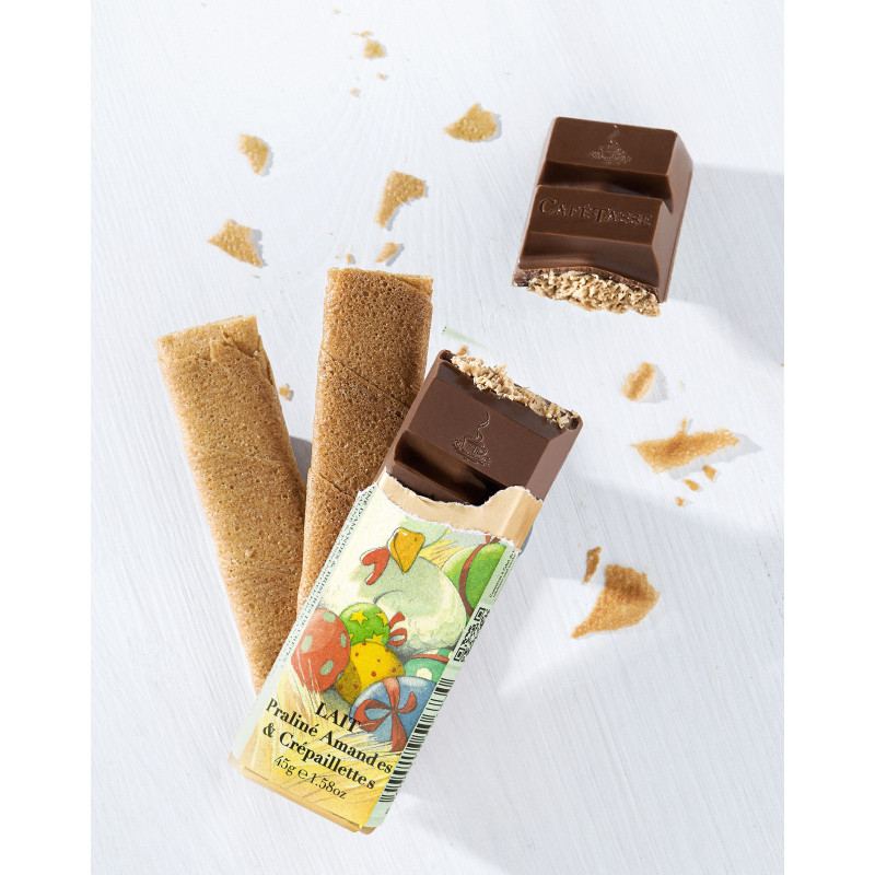Milk chocolate bar with Almond praliné & Crispy Crêpes - EASTER