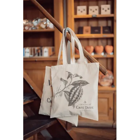 Café-Tasse Cotton Tote Bag – Cocoa Pod Illustration