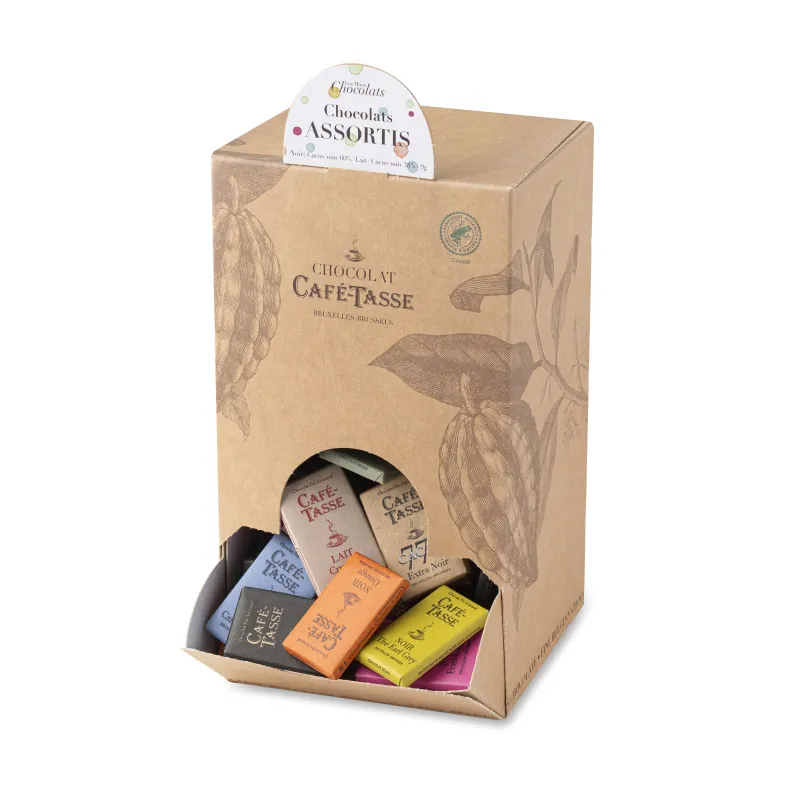 Display mini-tabletten Belgische chocolade 9 g – 1,5 kg, 16 smaken naar keuze