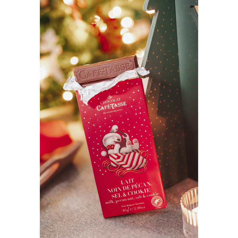 Tablette de chocolat au lait noix de pécan crispy sel - édition Noël