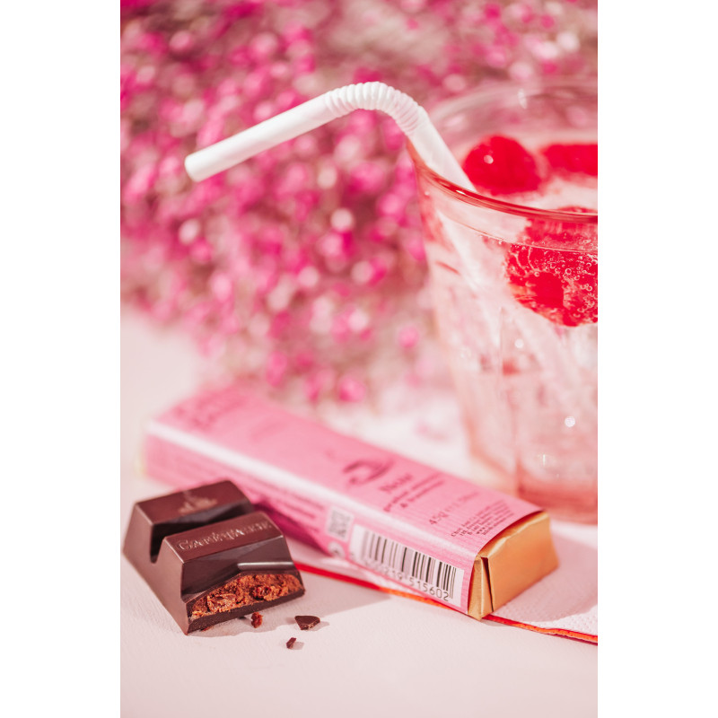 Barre de chocolat Noir praliné & Framboise