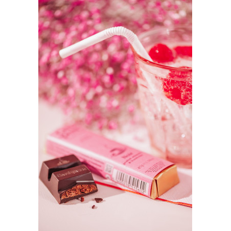 Dark chocolate bar with Almond praliné & Raspberry