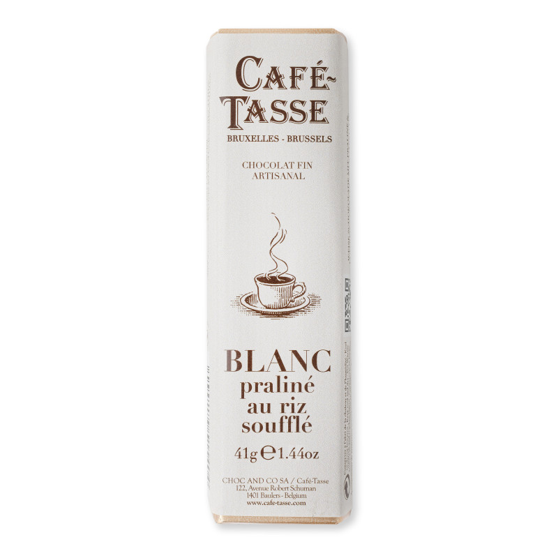 Witte chocolade reep , hazelnoot praliné & gepoffed rijs