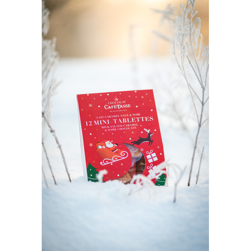 Kerstkoppeling mini-tabletten puur chocolade 60 % & milk chocolade gezouten karamel