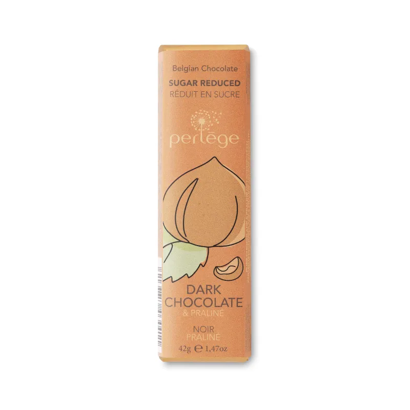 Perlège – Reep pure chocolade hazelnootpraliné met minder suiker, met stevia 42 g