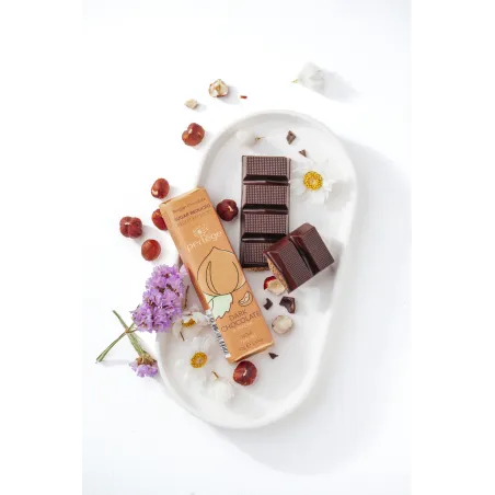 Perlège – Barre chocolat noir praliné noisettes réduit en sucre, avec stévia 42 g – photo 2