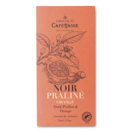 Tablette de chocolat noir fourrée praliné noisette & orange 95 g