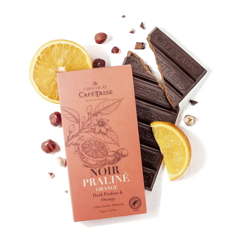Tablette de chocolat noir fourrée praliné noisette & orange 95 g – photo 2