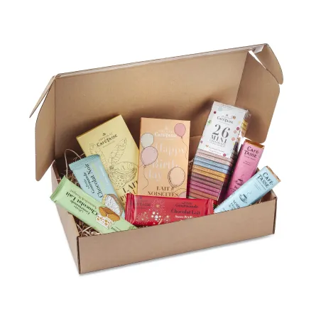 Happy Birthday-cadeaubox – assortiment Belgische chocolade Café-Tasse