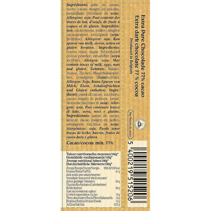 Pure chocolade reep 77% Cacao