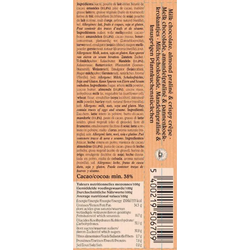 Reep melkchocolade met amandelpraliné & kantkoekjes 45 g – foto 4