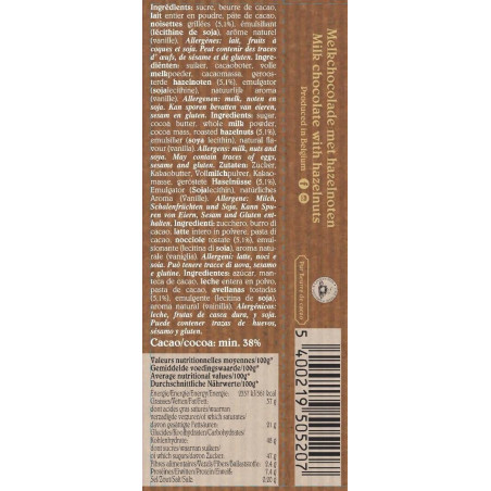 Melkchocolade reep met hazelnoten