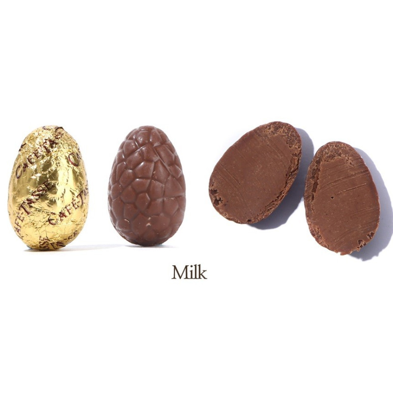 Assortment chocolate eggs, dark, milk, white praliné