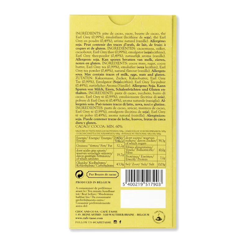 Tablet pure chocolade 60 % met Earl Grey-thee 85 g – foto 4
