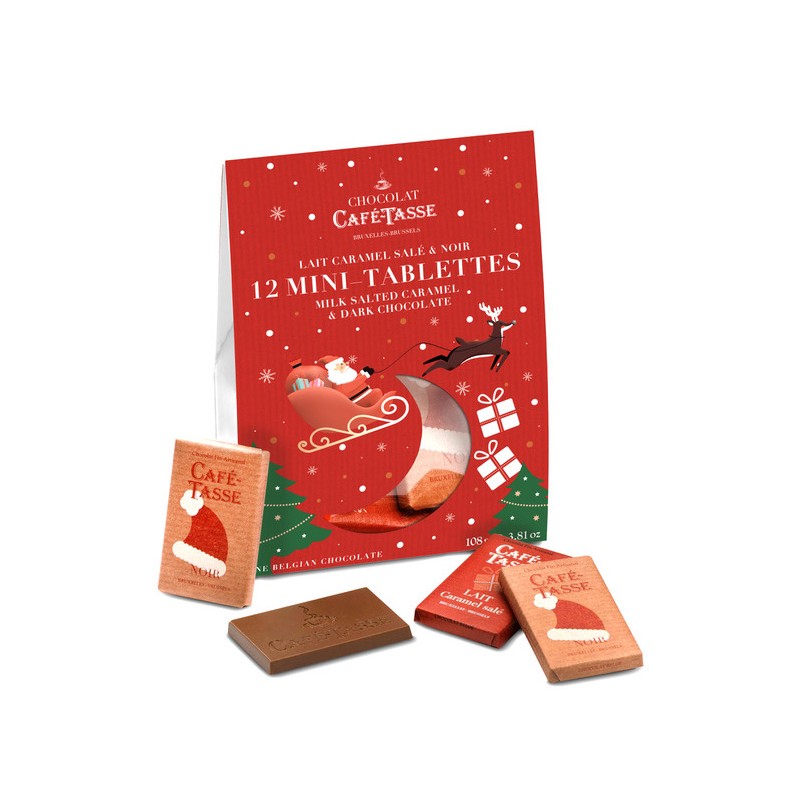 Kerstkoppeling mini-tabletten puur chocolade 60 % & milk chocolade gezouten karamel