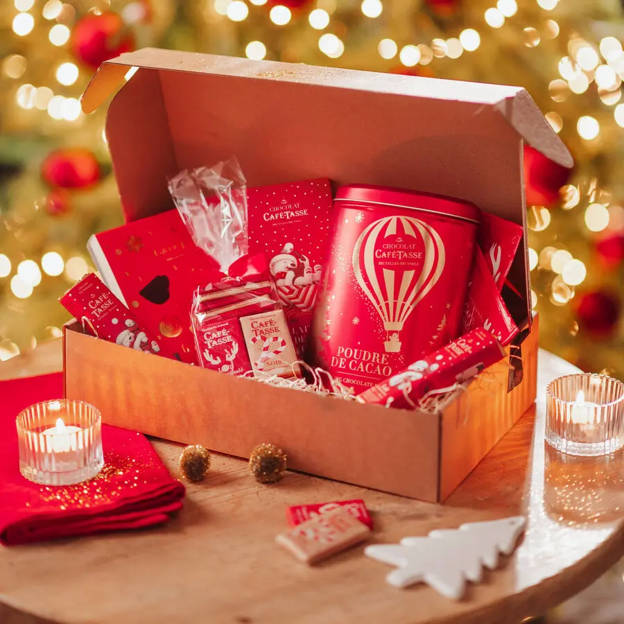 Café-Tasse Christmas Box: Belgian chocolate and cocoa powder gift box